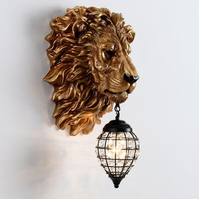 Contemporary Creative Lion Water Drop Resin Crystal 1-Light Wall Sconce Lamp For Living Room