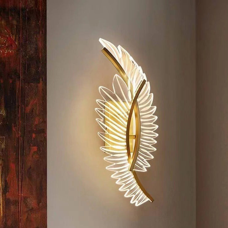 Contemporary Scandinavian Coconut Leaf Curved Iron Acrylic LED Wall Sconce Lamp For Bedroom