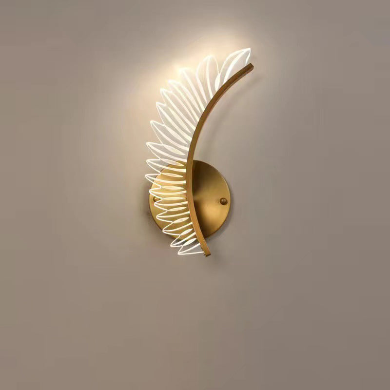 Contemporary Scandinavian Coconut Leaf Curved Iron Acrylic LED Wall Sconce Lamp For Bedroom