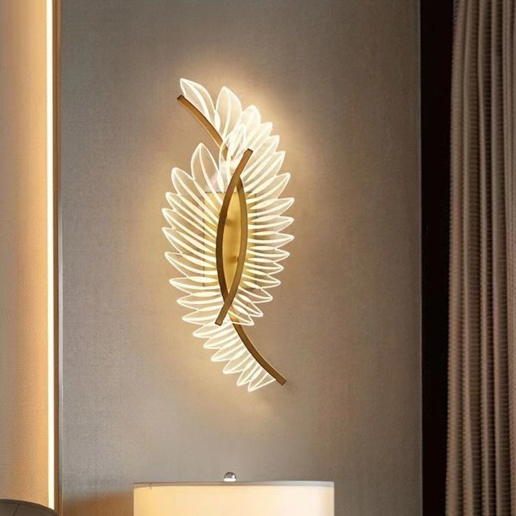 Contemporary Scandinavian Coconut Leaf Curved Iron Acrylic LED Wall Sconce Lamp For Bedroom