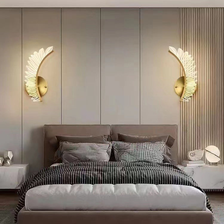 Contemporary Scandinavian Coconut Leaf Curved Iron Acrylic LED Wall Sconce Lamp For Bedroom