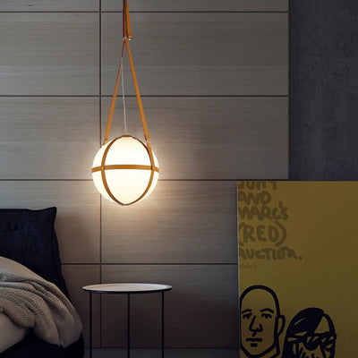 Modern Minimalist Globe Leather Iron 1-Light Pendant Light For Bedroom