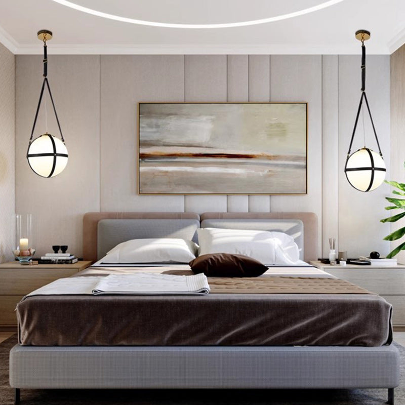 Modern Minimalist Globe Leather Iron 1-Light Pendant Light For Bedroom