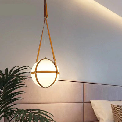 Modern Minimalist Globe Leather Iron 1-Light Pendant Light For Bedroom