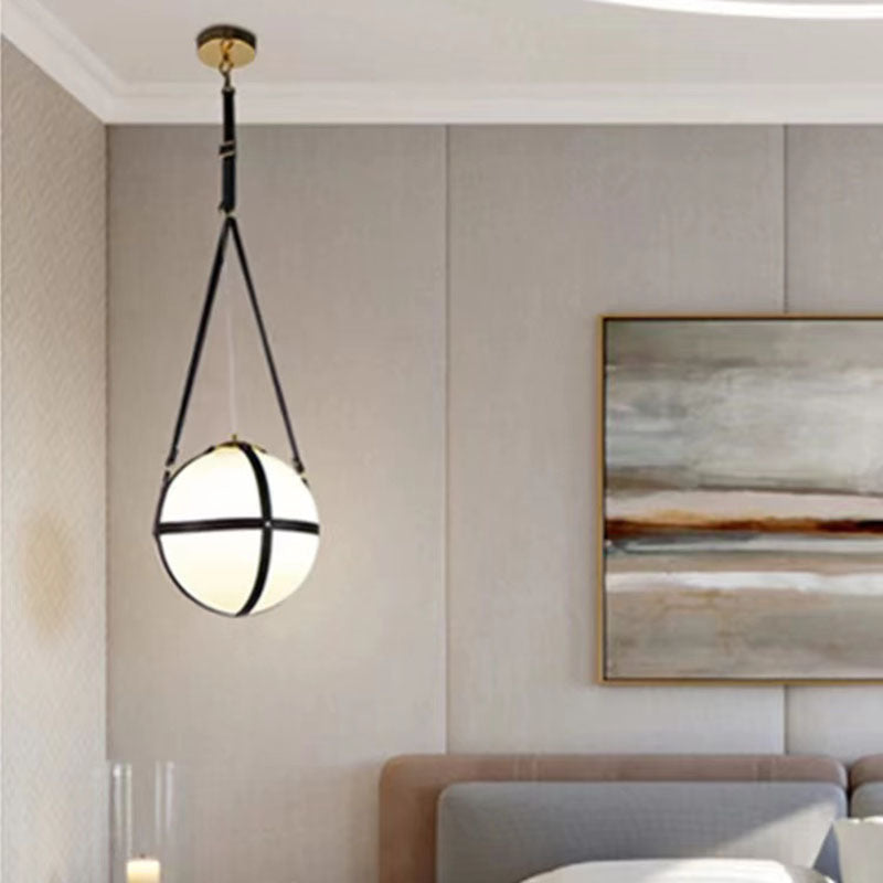 Modern Minimalist Globe Leather Iron 1-Light Pendant Light For Bedroom