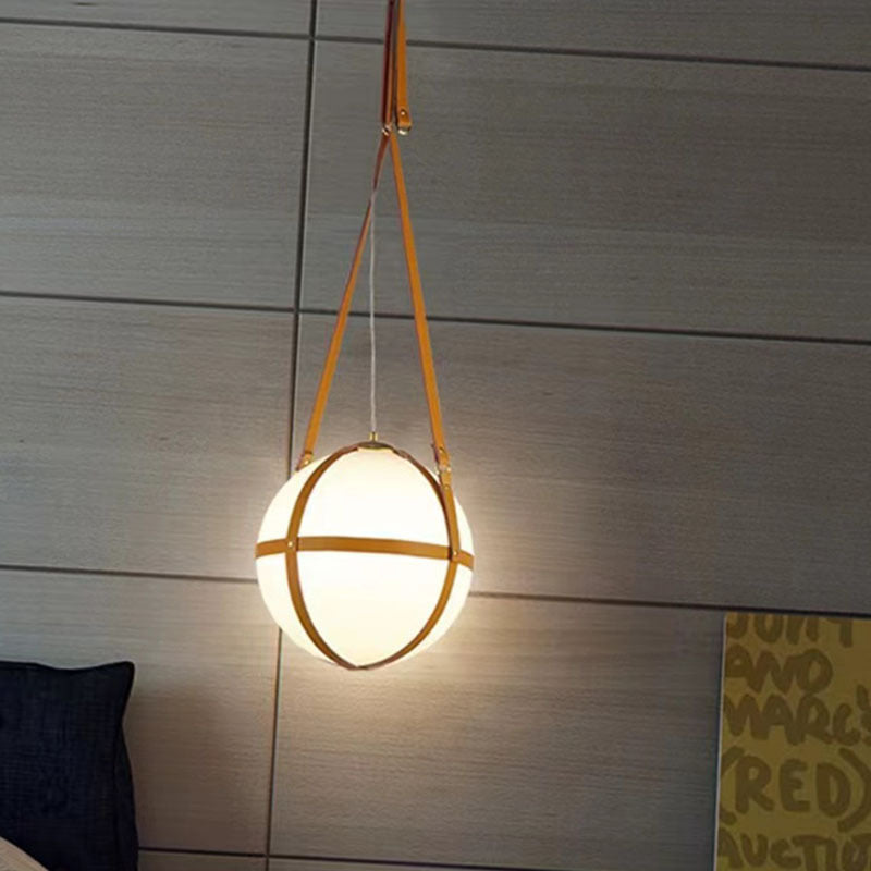 Modern Minimalist Globe Leather Iron 1-Light Pendant Light For Bedroom