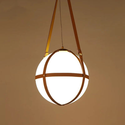 Modern Minimalist Globe Leather Iron 1-Light Pendant Light For Bedroom