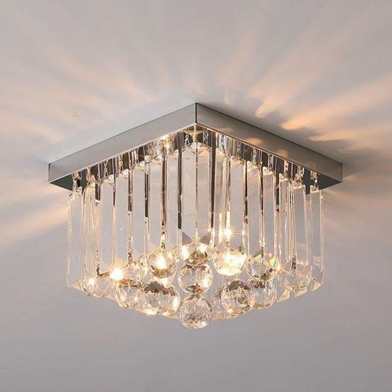 Modern Luxury Cylinder Stainless Steel Crystal 1-Light Semi-Flush Mount Ceiling Light For Living Room