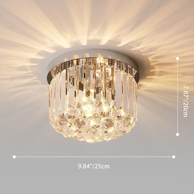 Modern Luxury Cylinder Stainless Steel Crystal 1-Light Semi-Flush Mount Ceiling Light For Living Room