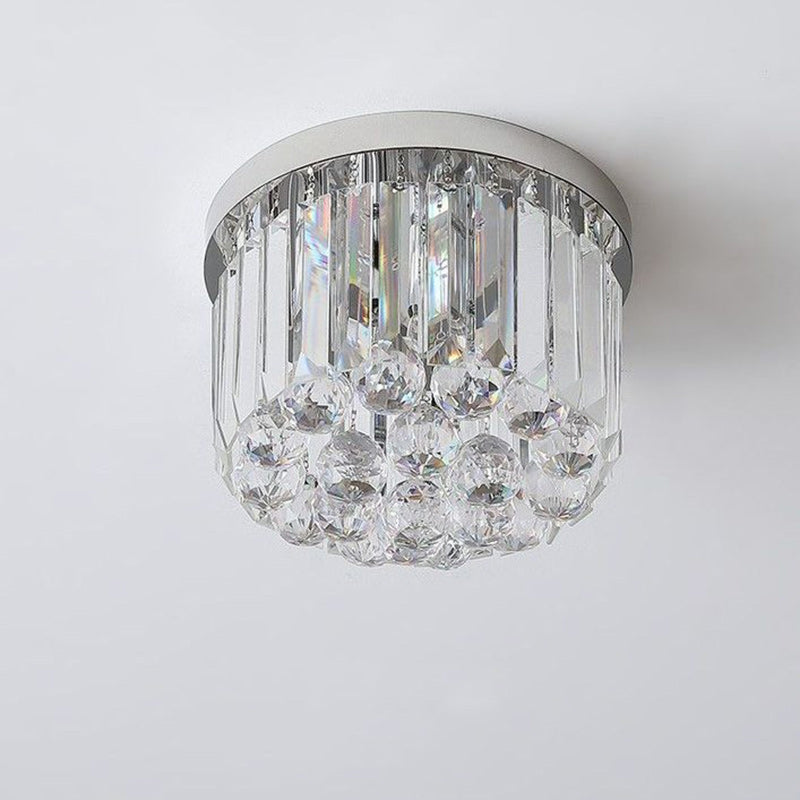 Modern Luxury Cylinder Stainless Steel Crystal 1-Light Semi-Flush Mount Ceiling Light For Living Room