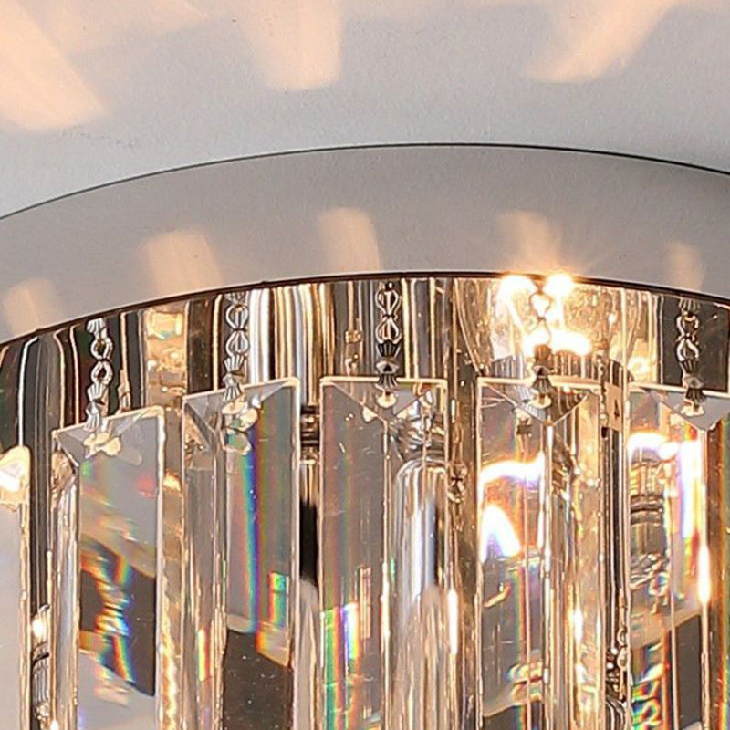 Modern Luxury Cylinder Stainless Steel Crystal 1-Light Semi-Flush Mount Ceiling Light For Living Room