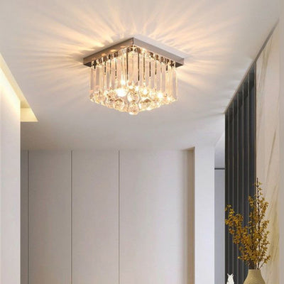 Modern Luxury Cylinder Stainless Steel Crystal 1-Light Semi-Flush Mount Ceiling Light For Living Room