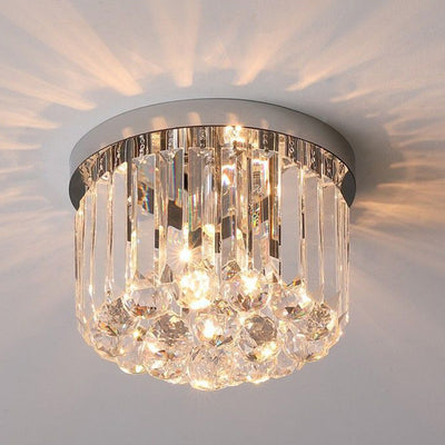 Modern Luxury Cylinder Stainless Steel Crystal 1-Light Semi-Flush Mount Ceiling Light For Living Room