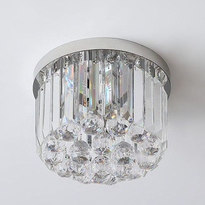 Modern Luxury Cylinder Stainless Steel Crystal 1-Light Semi-Flush Mount Ceiling Light For Living Room