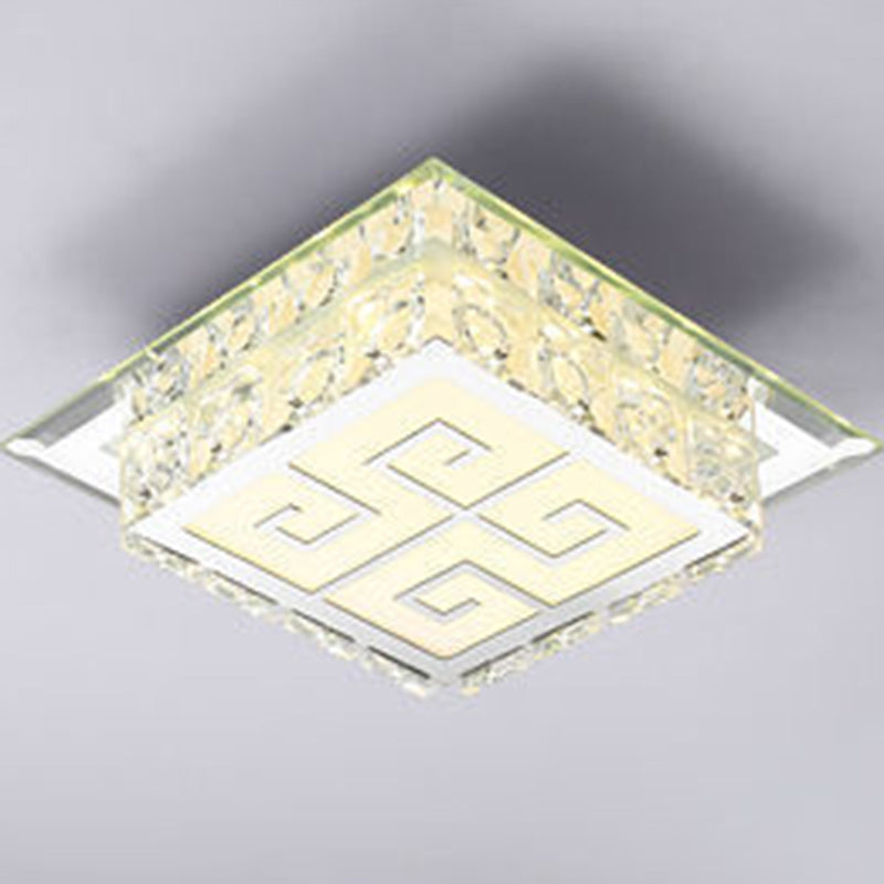 Modern Simplicity Square Glass Crystal LED Semi-Flush Mount Ceiling Light For Hallway