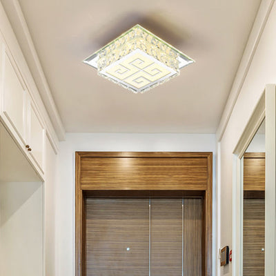 Modern Simplicity Square Glass Crystal LED Semi-Flush Mount Ceiling Light For Hallway