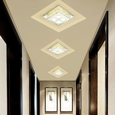 Modern Simplicity Square Glass Crystal LED Semi-Flush Mount Ceiling Light For Hallway