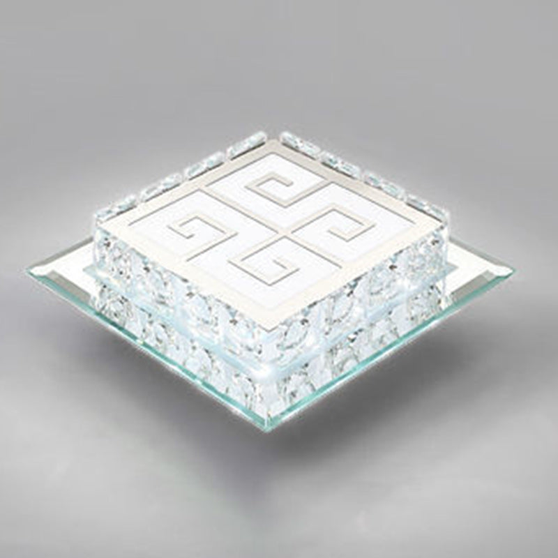 Modern Simplicity Square Glass Crystal LED Semi-Flush Mount Ceiling Light For Hallway