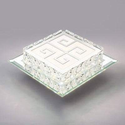 Modern Simplicity Square Glass Crystal LED Semi-Flush Mount Ceiling Light For Hallway