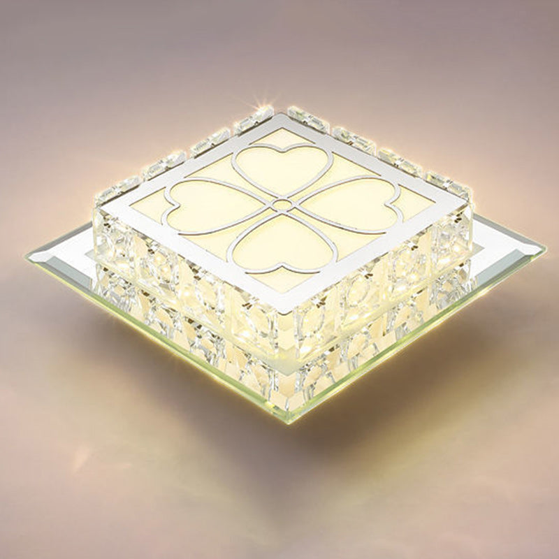 Modern Simplicity Square Glass Crystal LED Semi-Flush Mount Ceiling Light For Hallway