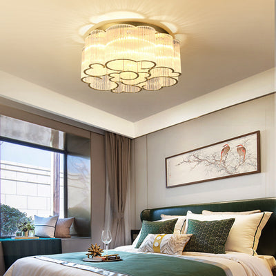 Traditional Chinese Cloud Round Carbon Steel Glass 7/11/15 Light Semi-Flush Mount Ceiling Light For Living Room