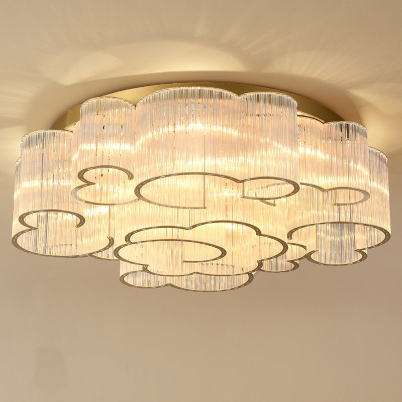 Traditional Chinese Cloud Round Carbon Steel Glass 7/11/15 Light Semi-Flush Mount Ceiling Light For Living Room