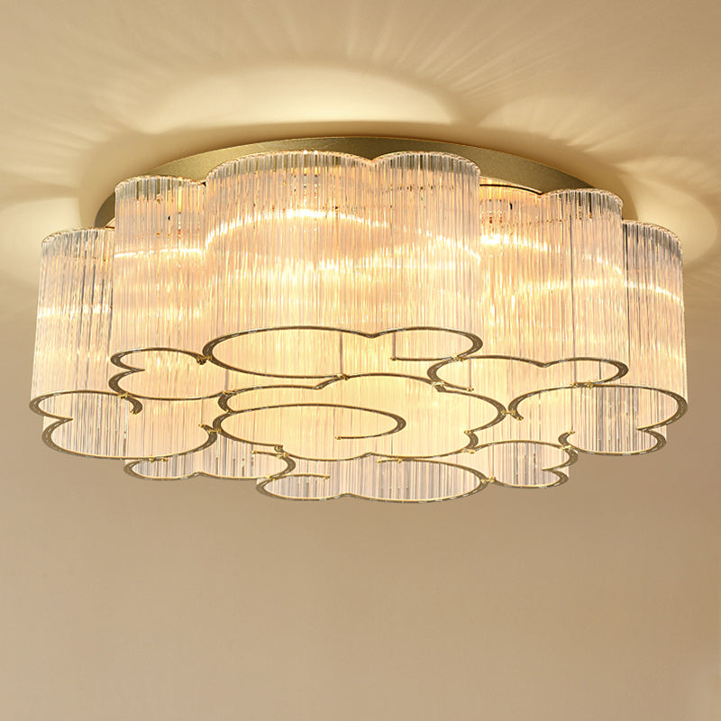 Traditional Chinese Cloud Round Carbon Steel Glass 7/11/15 Light Semi-Flush Mount Ceiling Light For Living Room