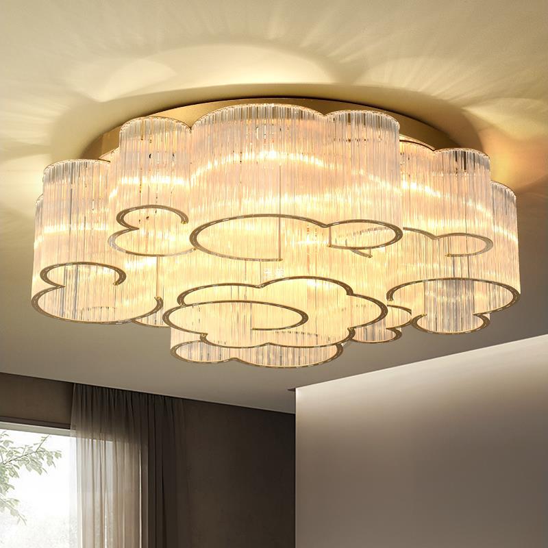 Traditional Chinese Cloud Round Carbon Steel Glass 7/11/15 Light Semi-Flush Mount Ceiling Light For Living Room