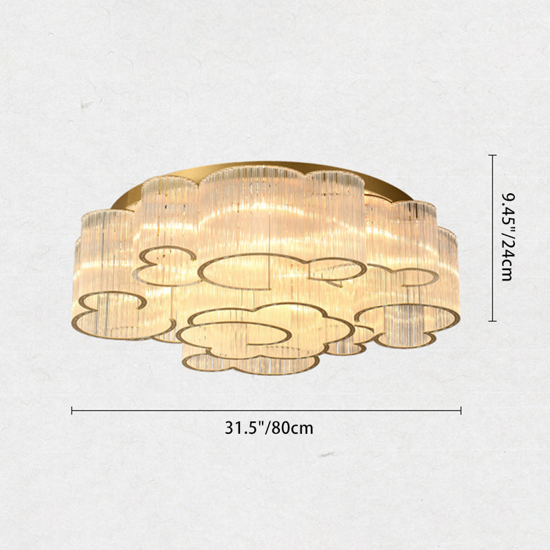 Traditional Chinese Cloud Round Carbon Steel Glass 7/11/15 Light Semi-Flush Mount Ceiling Light For Living Room