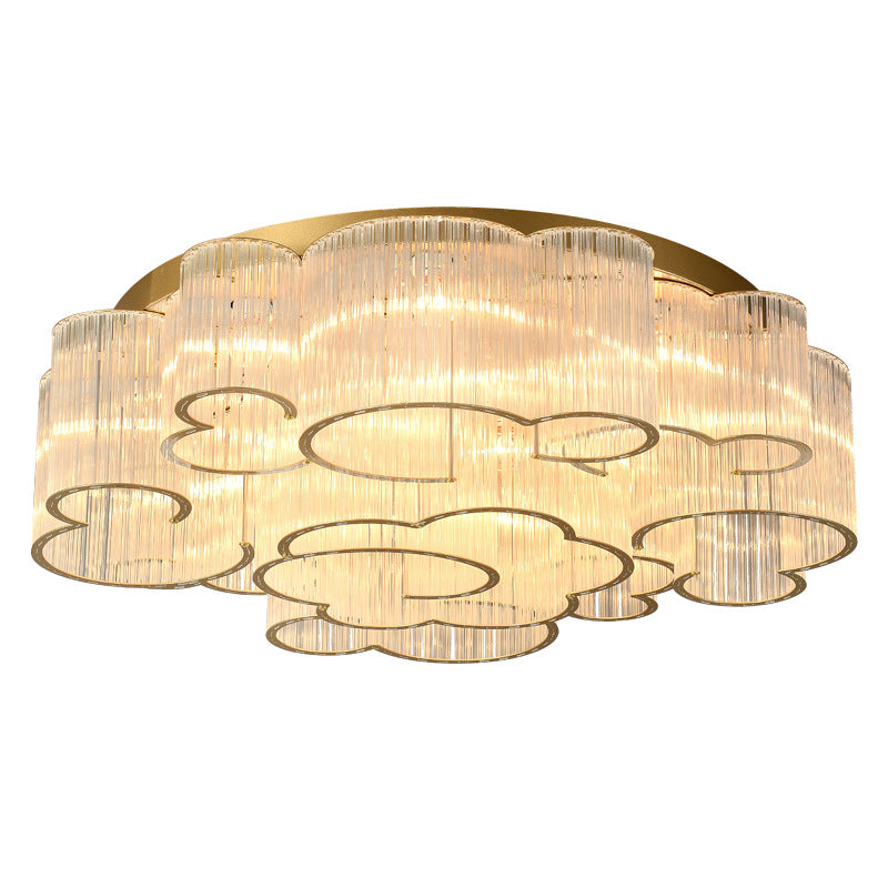 Traditional Chinese Cloud Round Carbon Steel Glass 7/11/15 Light Semi-Flush Mount Ceiling Light For Living Room