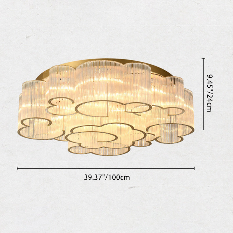 Traditional Chinese Cloud Round Carbon Steel Glass 7/11/15 Light Semi-Flush Mount Ceiling Light For Living Room