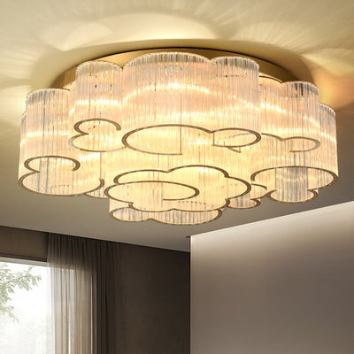 Traditional Chinese Cloud Round Carbon Steel Glass 7/11/15 Light Semi-Flush Mount Ceiling Light For Living Room