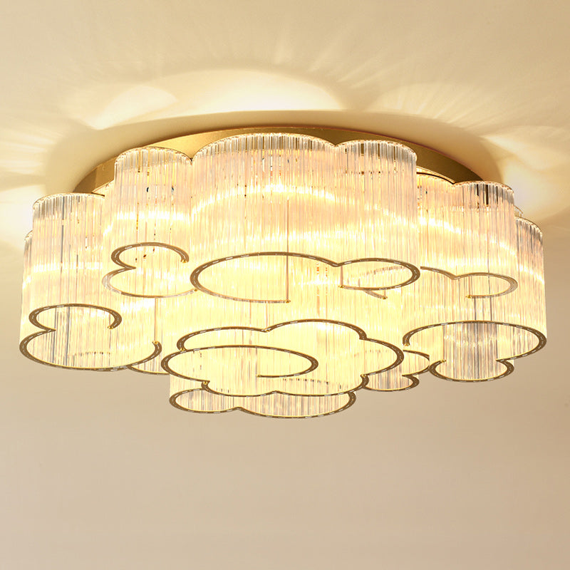 Traditional Chinese Cloud Round Carbon Steel Glass 7/11/15 Light Semi-Flush Mount Ceiling Light For Living Room