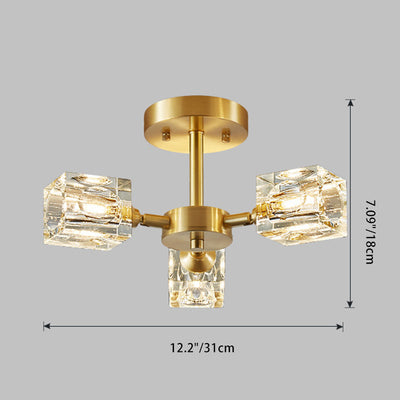 Modern Luxury Rectangle Iron Crystal 3/4/5/6 Light Semi-Flush Mount Ceiling Light For Bedroom