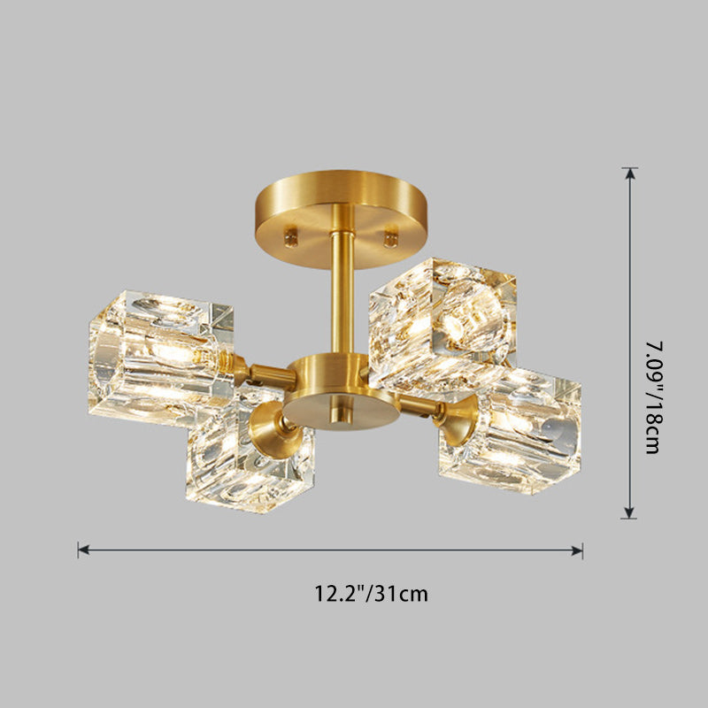 Modern Luxury Rectangle Iron Crystal 3/4/5/6 Light Semi-Flush Mount Ceiling Light For Bedroom