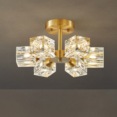 Modern Luxury Rectangle Iron Crystal 3/4/5/6 Light Semi-Flush Mount Ceiling Light For Bedroom