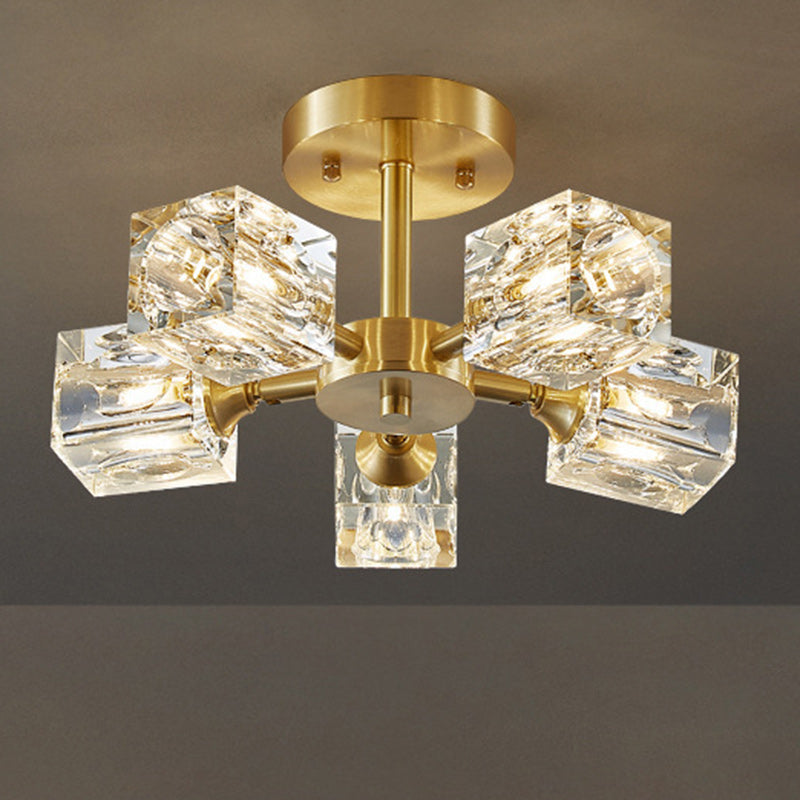 Modern Luxury Rectangle Iron Crystal 3/4/5/6 Light Semi-Flush Mount Ceiling Light For Bedroom