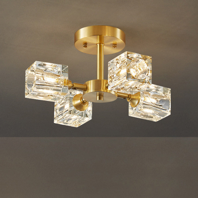 Modern Luxury Rectangle Iron Crystal 3/4/5/6 Light Semi-Flush Mount Ceiling Light For Bedroom