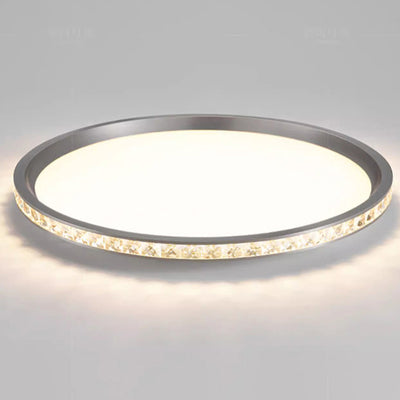 Modern Simplicity Round Aluminum Crystal Metal LED Flush Mount Ceiling Light For Bedroom