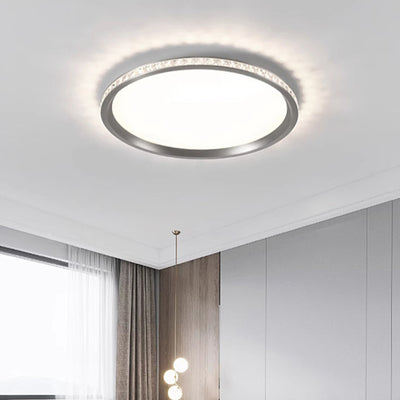 Modern Simplicity Round Aluminum Crystal Metal LED Flush Mount Ceiling Light For Bedroom