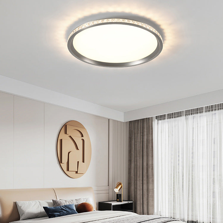 Modern Simplicity Round Aluminum Crystal Metal LED Flush Mount Ceiling Light For Bedroom