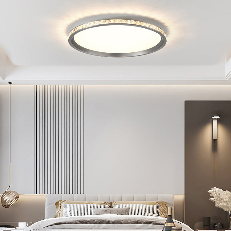 Modern Simplicity Round Aluminum Crystal Metal LED Flush Mount Ceiling Light For Bedroom