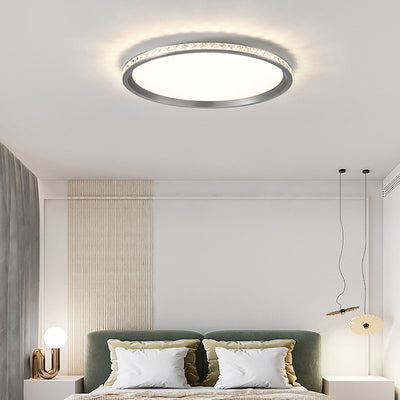 Modern Simplicity Round Aluminum Crystal Metal LED Flush Mount Ceiling Light For Bedroom