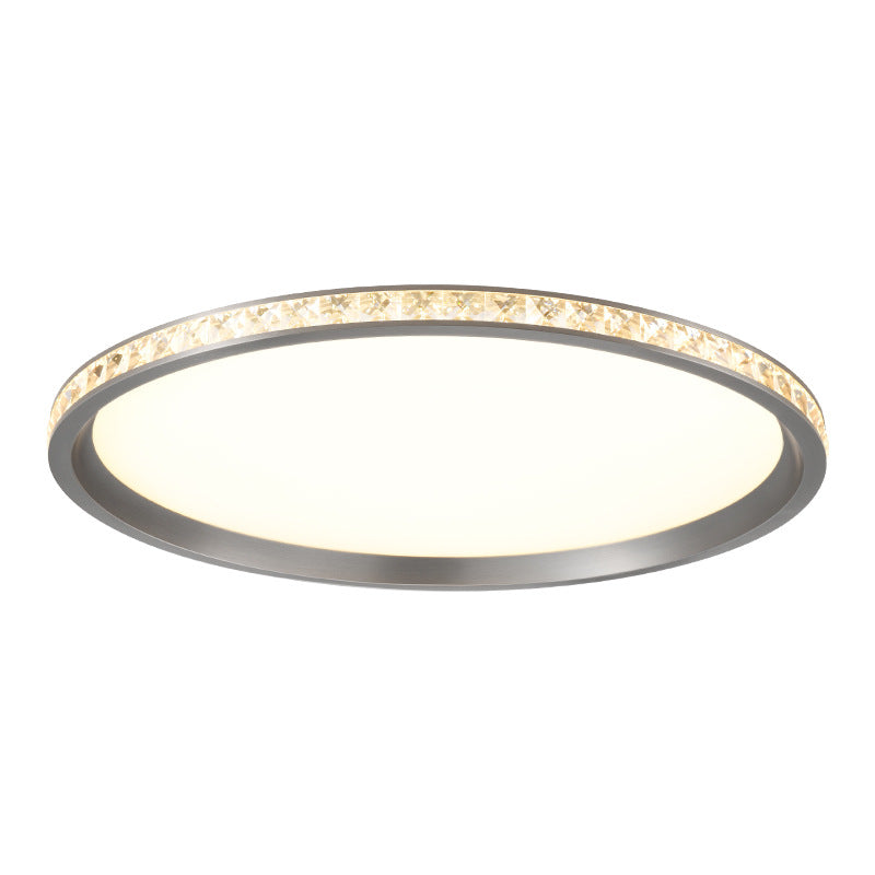 Modern Simplicity Round Aluminum Crystal Metal LED Flush Mount Ceiling Light For Bedroom