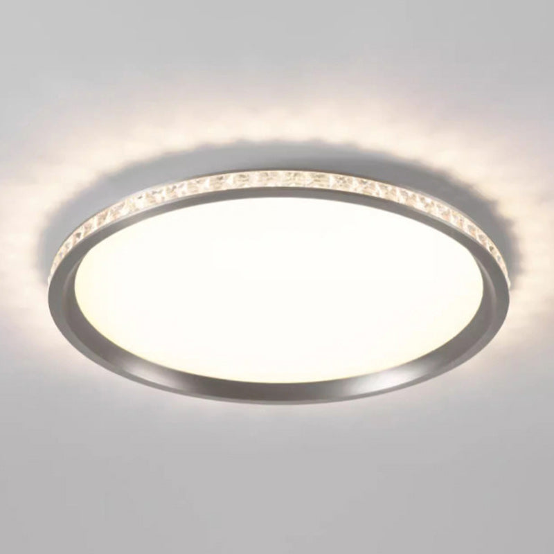 Modern Simplicity Round Aluminum Crystal Metal LED Flush Mount Ceiling Light For Bedroom