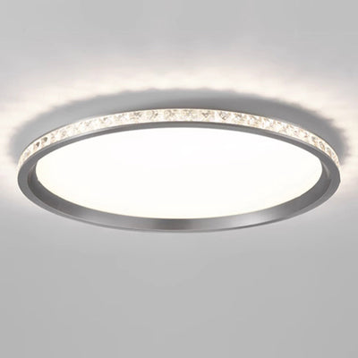 Modern Simplicity Round Aluminum Crystal Metal LED Flush Mount Ceiling Light For Bedroom