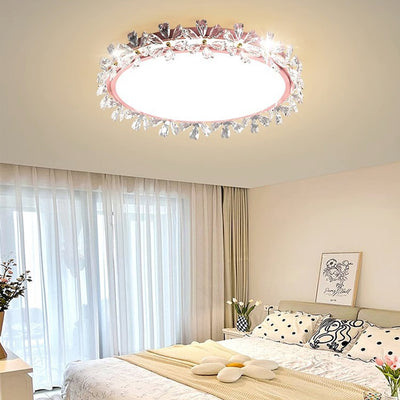 Modern Luxury Round Iron Acrylic Plastic Flower LED Flush Mount Ceiling Light For Bedroom