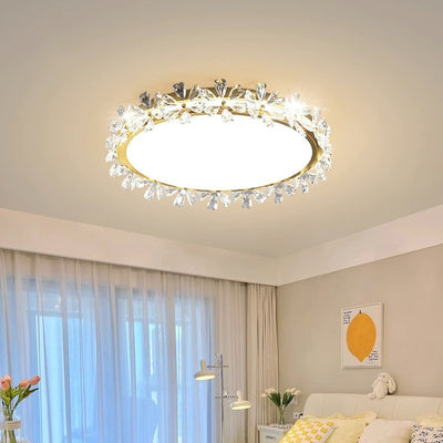 Modern Luxury Round Iron Acrylic Plastic Flower LED Flush Mount Ceiling Light For Bedroom