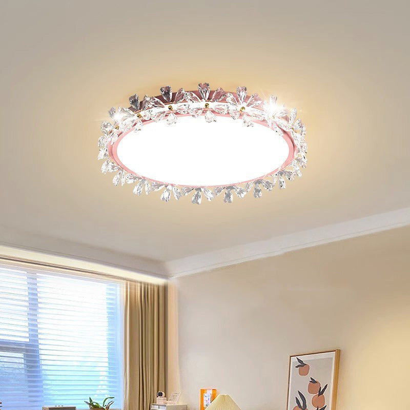 Modern Luxury Round Iron Acrylic Plastic Flower LED Flush Mount Ceiling Light For Bedroom