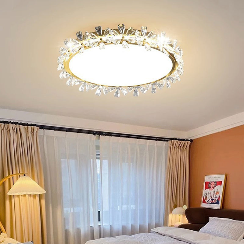 Modern Luxury Round Iron Acrylic Plastic Flower LED Flush Mount Ceiling Light For Bedroom